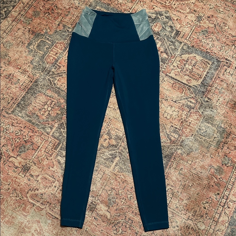 ZELOS Teal High-Waisted Leggings velvet side accents size medium - Picture 4 of 6
